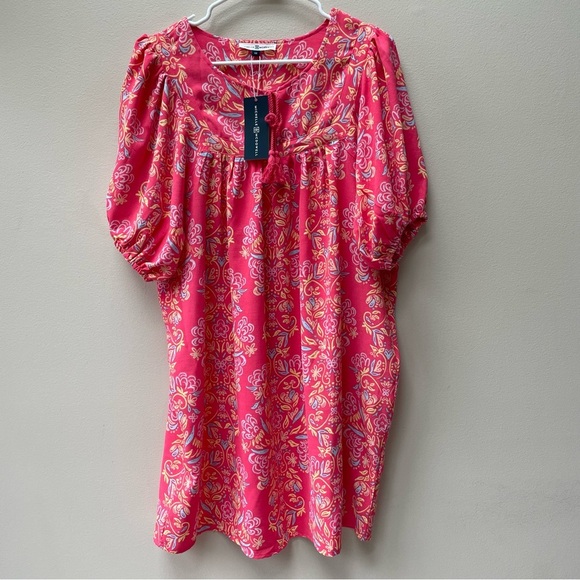 NWT Michelle McDowell Penny Tunic Dress Pink Busy Bee Coral Print Size M - Picture 2 of 7